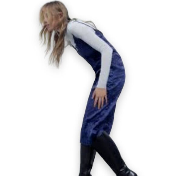 Zara Wrinkled Satin Effect Slip Dress V-Neck Midi Navy Blue US S - Picture 3 of 7